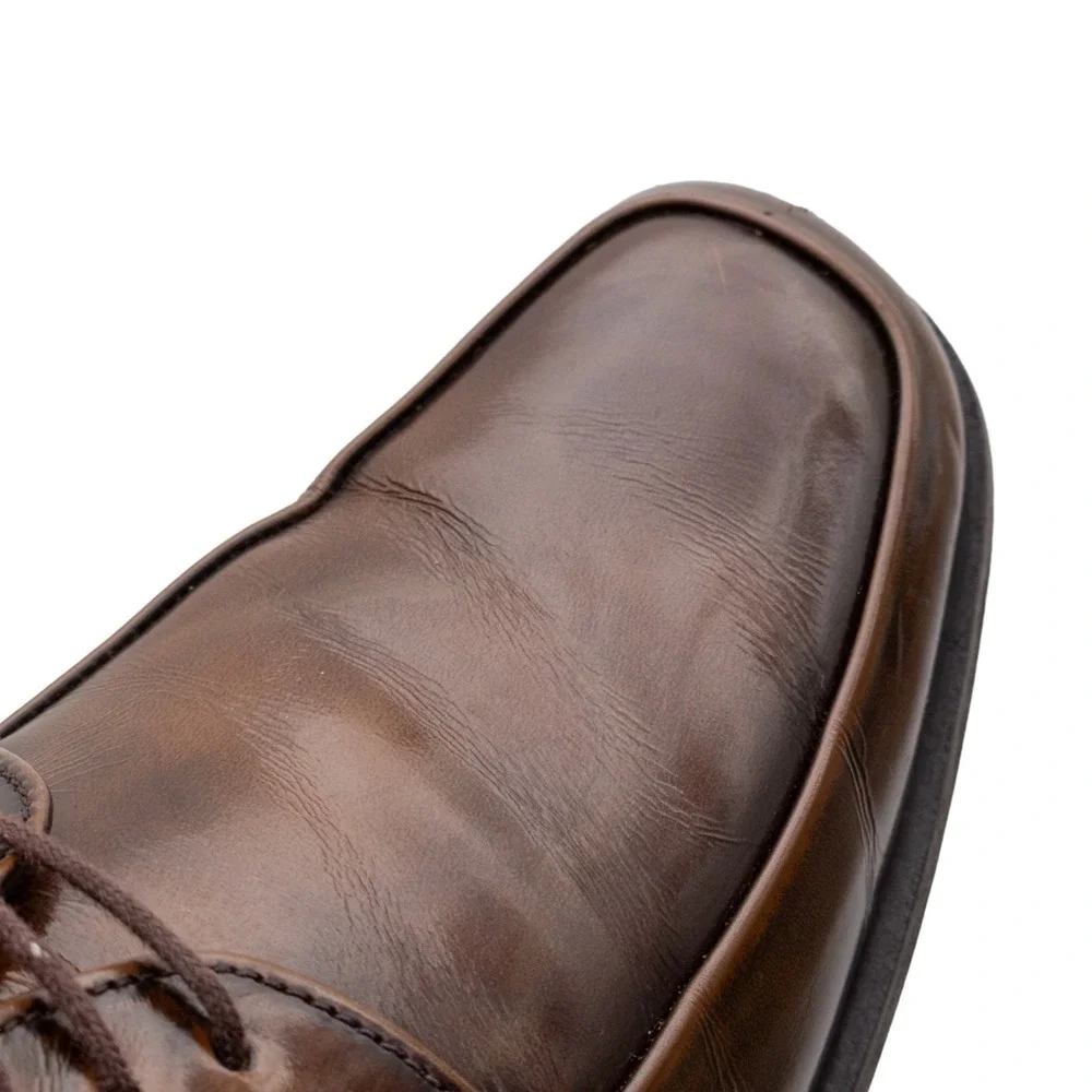 PRADA Brown Polished Leather Square Toe Derby Dress Shoes US‎ 8 UK 7